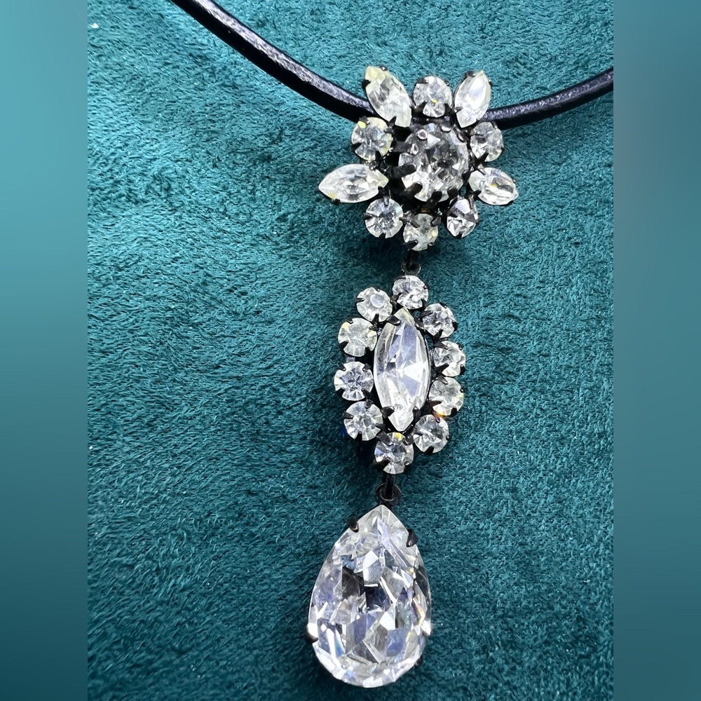 CZ dangle clear rhinestone multi-shaped Antique looking Custom made 16” Necklace - Picture 5 of 11